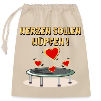 HERZEN SOLLEN HÜPFEN - TRAMPOLINSPRINGEN - Verschließbarer Geschenkbeutel aus Baumwolle (25x30cm) - Natur - Vorne