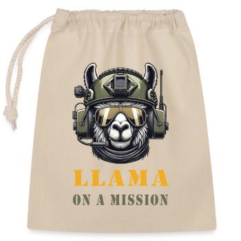Lama in Mission / Militär Design - Verschließbarer Geschenkbeutel aus Baumwolle (25x30cm) - Natur - Vorne