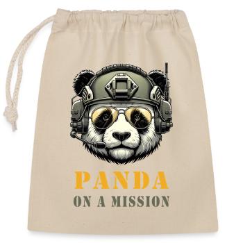Panda in Mission / Militär - Verschließbarer Geschenkbeutel aus Baumwolle (25x30cm) - Natur - Vorne