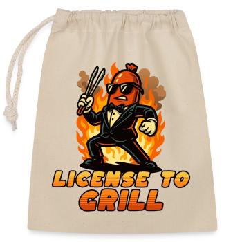 Lizenz zum Grillen von Flaming Chef - Verschließbarer Geschenkbeutel aus Baumwolle (25x30cm) - Natur - Vorne