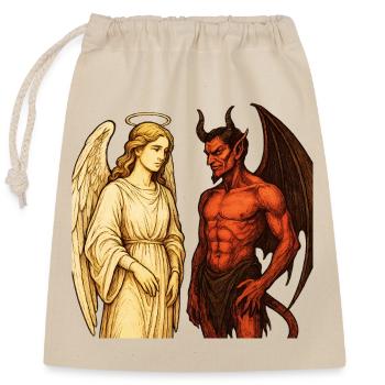 Heavenly Angel vs Fiery Demon Illustration - Closable cotton gift bag (25x30cm) - nature - Front