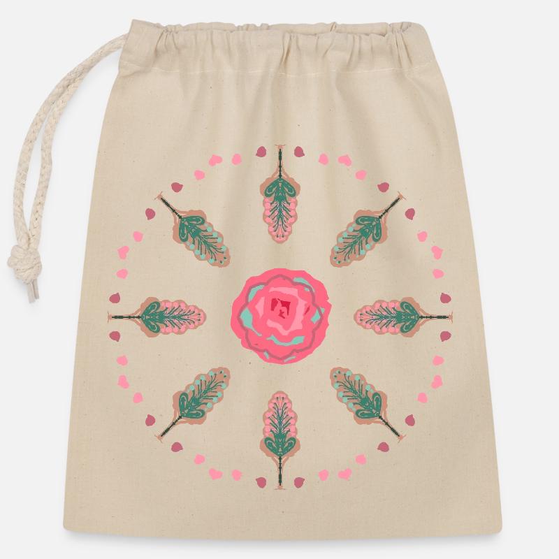 Roses Mandala - Sac cadeau en coton avec cordon (25 x 30 cm) - nature