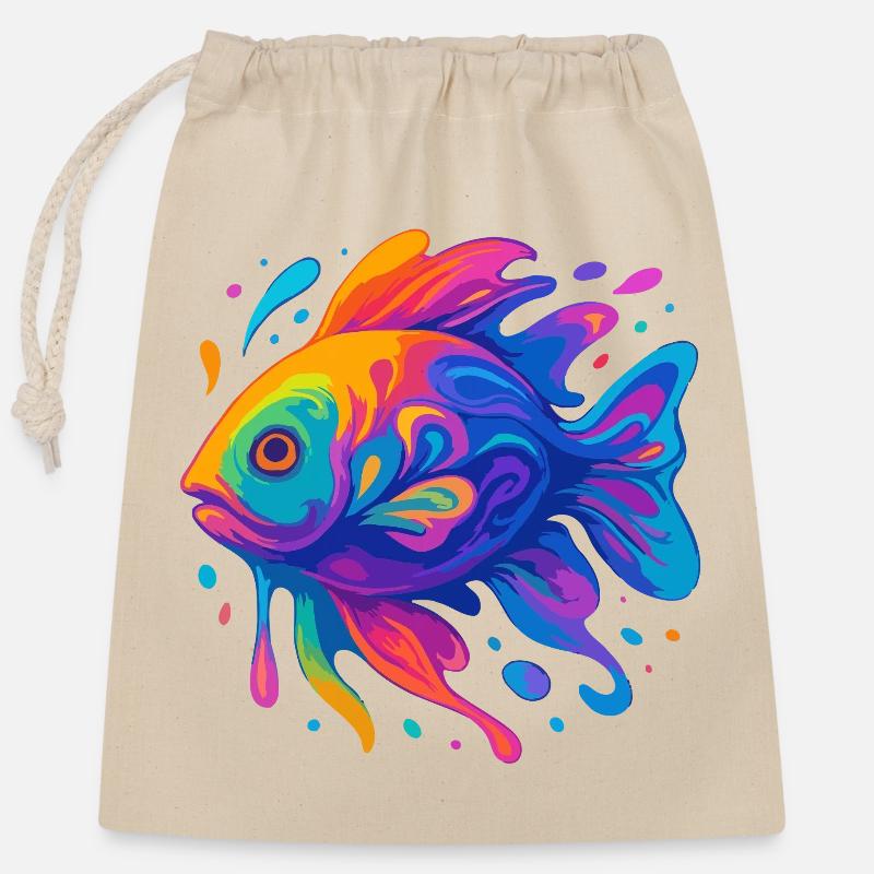 Rainbow Fish - Closable cotton gift bag (25x30cm) - nature