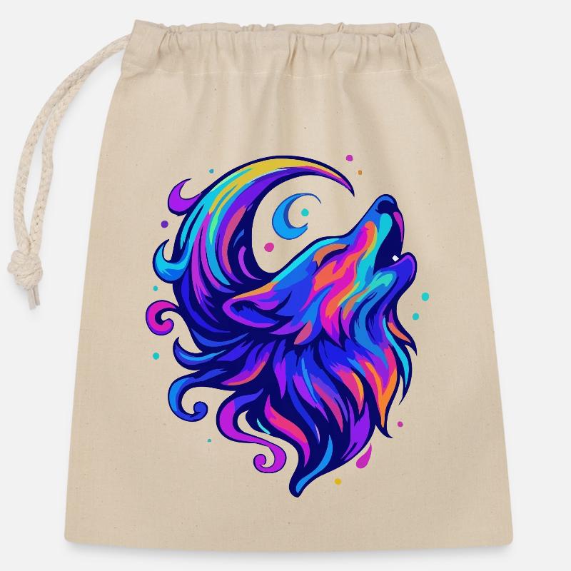 Loup de lune - Sac cadeau en coton avec cordon (25 x 30 cm) - nature