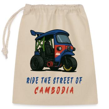 Cambodge Tuk-Tuk Racing - Sac cadeau en coton avec cordon (25 x 30 cm) - nature - Devant