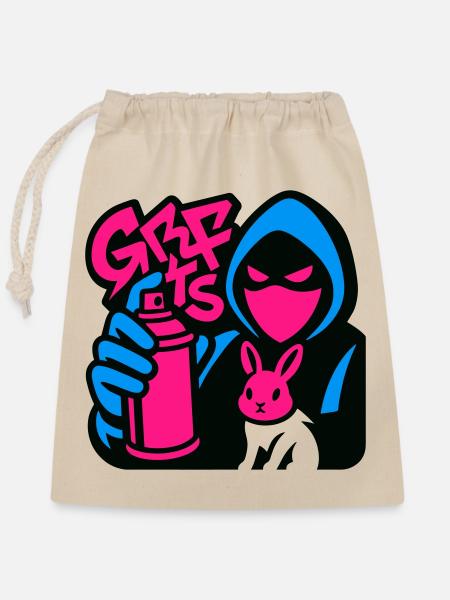 Graffiti Rabbit blue/pink - Verschließbarer Geschenkbeutel aus Baumwolle (25x30cm) - Natur