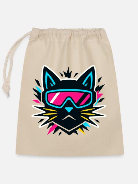 Cyber Cat - Verschließbarer Geschenkbeutel aus Baumwolle (25x30cm) - Natur