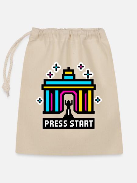Press Start Berlin - Verschließbarer Geschenkbeutel aus Baumwolle (25x30cm) - Natur