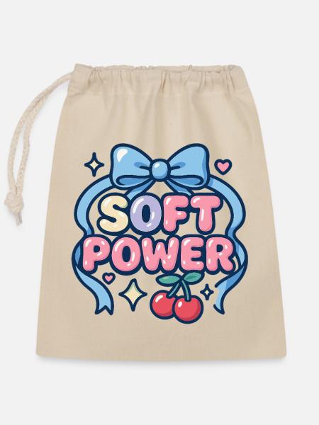 Soft Power – Kawaii Schleife - Verschließbarer Geschenkbeutel aus Baumwolle (25x30cm) - Natur