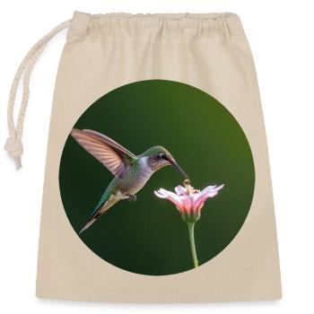 Hummingbird mit Blüte im Nahaufnahme - Verschließbarer Geschenkbeutel aus Baumwolle (25x30cm) - Natur - Vorne