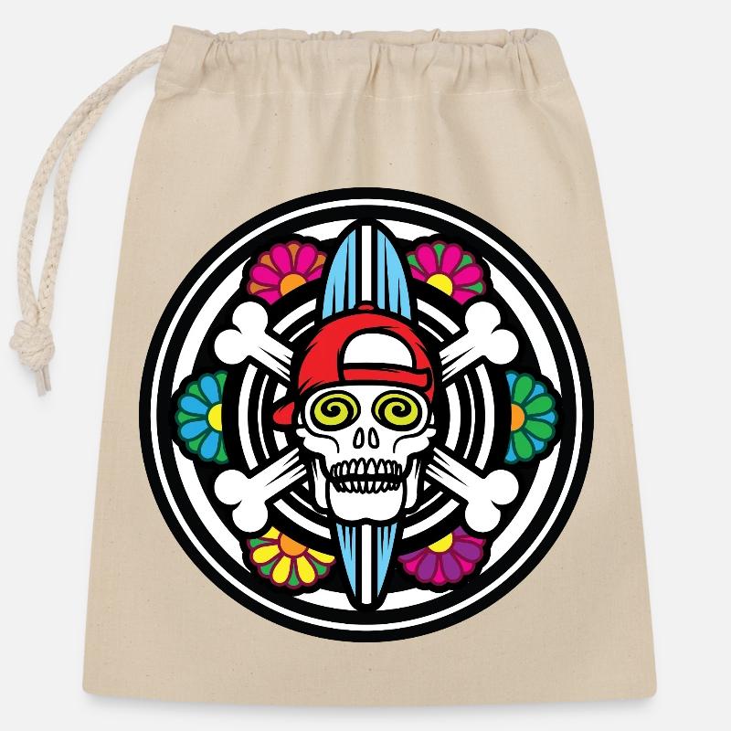 Surf Skull - Closable cotton gift bag (25x30cm) - nature
