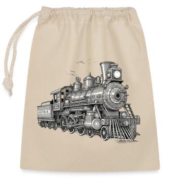 Locomotive à vapeur vintage de style techno - Sac cadeau en coton avec cordon (25 x 30 cm) - nature - Devant