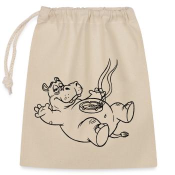 Witziges Hippo - Verschließbarer Geschenkbeutel aus Baumwolle (25x30cm) - Natur - Vorne