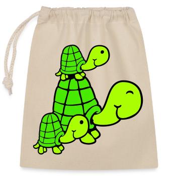 Tortues Famille Enfants Maman Papa Père Mère - Sac cadeau en coton avec cordon (25 x 30 cm) - nature - Devant