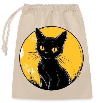 Illustration de chat félin doré au clair de lune - Sac cadeau en coton avec cordon (25 x 30 cm) - nature - Devant