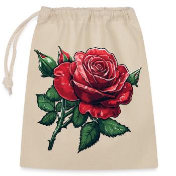 Rose mit Knospen und wassertropfen - Verschließbarer Geschenkbeutel aus Baumwolle (25x30cm) - Natur - Vorne