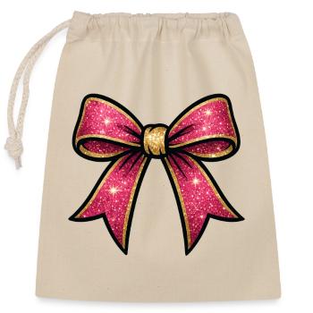 Noeud à paillettes roses jante dorée - Sac cadeau en coton avec cordon (25 x 30 cm) - nature - Devant