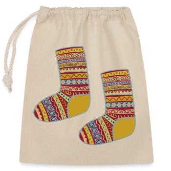 Colorful Fair Isle Patterned Socks - Closable cotton gift bag (25x30cm) - nature - Front