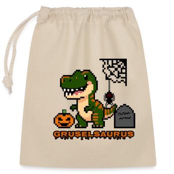"Gruselsaurus" - Pixel Art Dinosaurier 🎃🦖 - Verschließbarer Geschenkbeutel aus Baumwolle (25x30cm) - Natur - Vorne