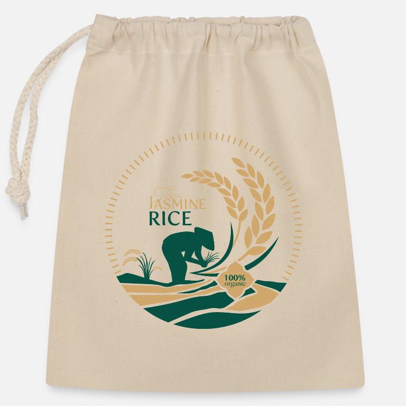 Thai Jasmine Rice Logo Organic - Closable cotton gift bag (25x30cm) - nature