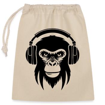 Wireless Kopfhörer Café Entspannter Affe Shirt - Verschließbarer Geschenkbeutel aus Baumwolle (25x30cm) - Natur - Vorne