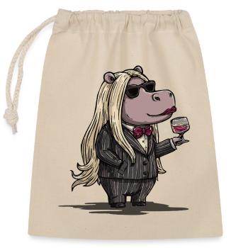 Hippopotame gangster élégant - Sac cadeau en coton avec cordon (25 x 30 cm) - nature - Devant