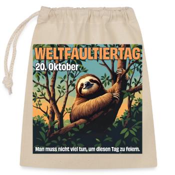 20 octobre – Journée internationale de la paresse - Sac cadeau en coton avec cordon (25 x 30 cm) - nature - Devant