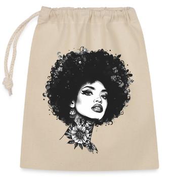 Blumen Tattoo Afro Portrait Frau Einfarbig - Verschließbarer Geschenkbeutel aus Baumwolle (25x30cm) - Natur - Vorne