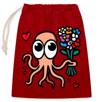 Bouquet floral de poulpe ondulant - Sac cadeau en coton avec cordon (25 x 30 cm) - rouge - Devant