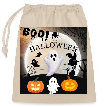 Gruselige Halloween-Nacht mit Geistern und Kürbissen - Verschließbarer Geschenkbeutel aus Baumwolle (25x30cm) - Natur - Vorne