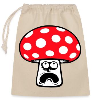 Mushroom frightened, panicking, looking up, - Closable cotton gift bag (25x30cm) - nature - Front