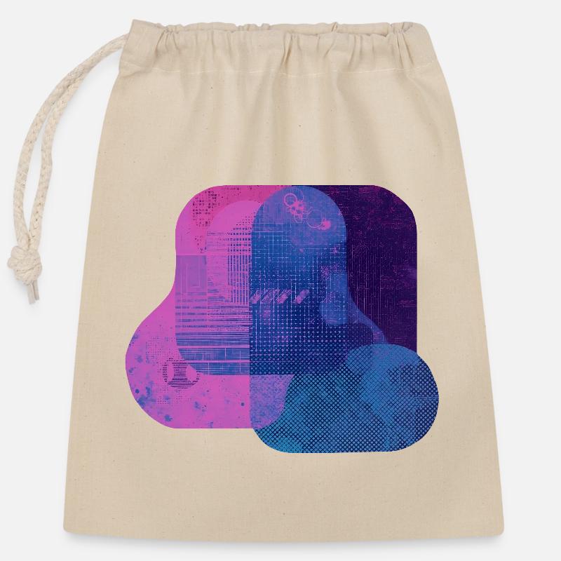 Abstract Tech Layers — Blue & Pink Digital Art - Closable cotton gift bag (25x30cm) - nature
