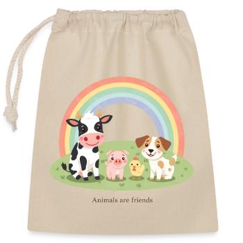 Animals Are Friends Pastell Farm Bauernhof Design - Verschließbarer Geschenkbeutel aus Baumwolle (25x30cm) - Natur - Vorne
