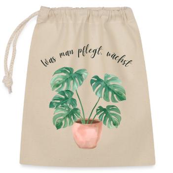 Monstera Watercolor – « Ce dont vous vous souciez, grandit » - Sac cadeau en coton avec cordon (25 x 30 cm) - nature - Devant