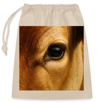 Animal - Cow, Close Up On Eye - Closable cotton gift bag (25x30cm) - nature - Front