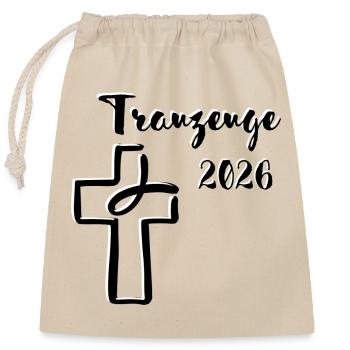 Trauzeuge 2026 Hochzeit christlich Kreuz Fisch - Verschließbarer Geschenkbeutel aus Baumwolle (25x30cm) - Natur - Vorne