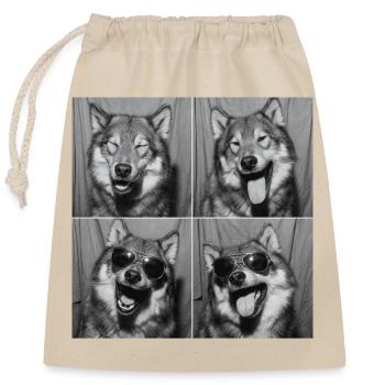 Lustig Wolf Vintage Retro Fotobox - Verschließbarer Geschenkbeutel aus Baumwolle (25x30cm) - Natur - Vorne