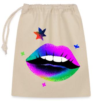 Rainbow Lips Pop Art Neon - Closable cotton gift bag (25x30cm) - nature - Front