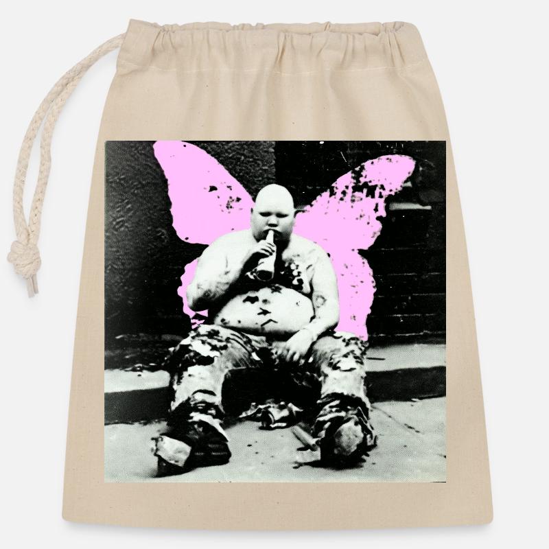 Pinker Schmetterling Mann - Verschließbarer Geschenkbeutel aus Baumwolle (25x30cm) - Natur