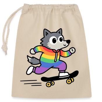 Regenbogen Wolf Schlittschuh - Verschließbarer Geschenkbeutel aus Baumwolle (25x30cm) - Natur - Vorne