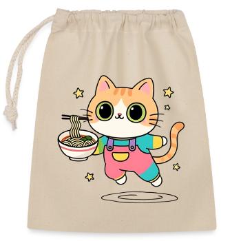Chat bol de Ramen Multicolore - Sac cadeau en coton avec cordon (25 x 30 cm) - nature - Devant