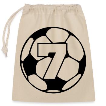 Nummer 7 Fußball - 7. Jubiläum - Verschließbarer Geschenkbeutel aus Baumwolle (25x30cm) - Natur - Vorne