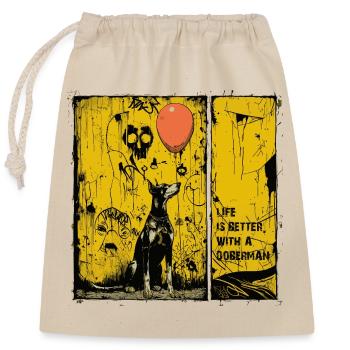 Life is Better with a Doberman | Comic Noir Style - Closable cotton gift bag (25x30cm) - nature - Front