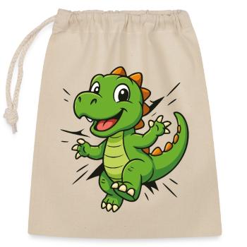 Süßer Comic Dino –  Kinder & Dinosaurier Fans - Verschließbarer Geschenkbeutel aus Baumwolle (25x30cm) - Natur - Vorne
