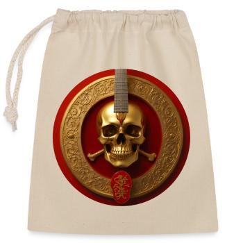 Goldener Totenkopf und roter Kreis Gitarre - Verschließbarer Geschenkbeutel aus Baumwolle (25x30cm) - Natur - Vorne