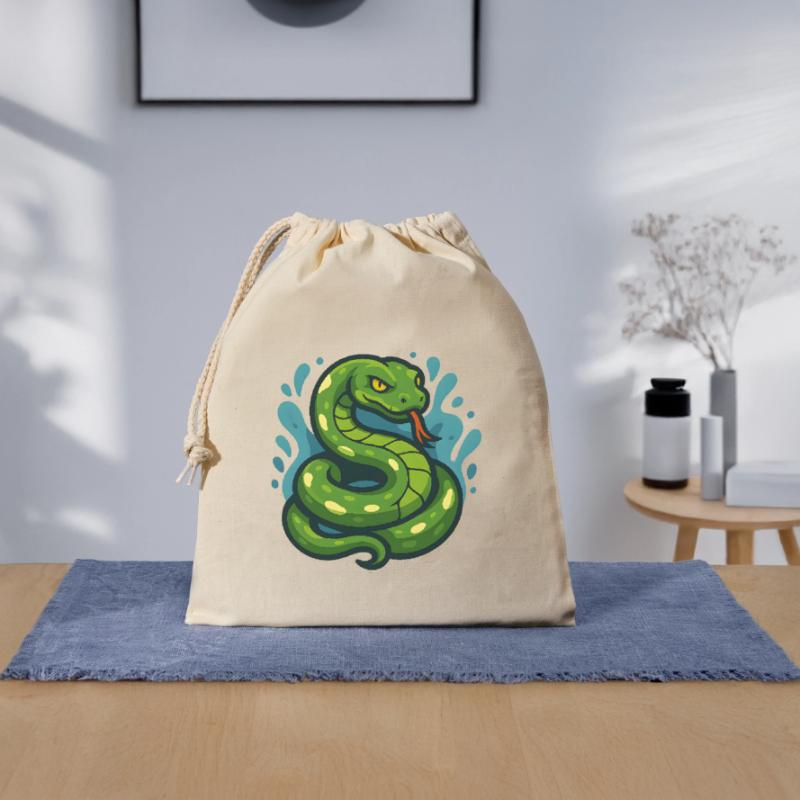 Green Tree Python Snake in Wave Closable cotton gift bag (25x30cm)