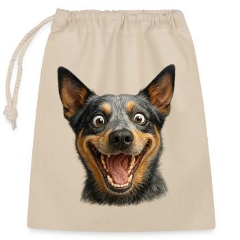 Lachender Hundekopf - Verschließbarer Geschenkbeutel aus Baumwolle (25x30cm) - Natur - Vorne