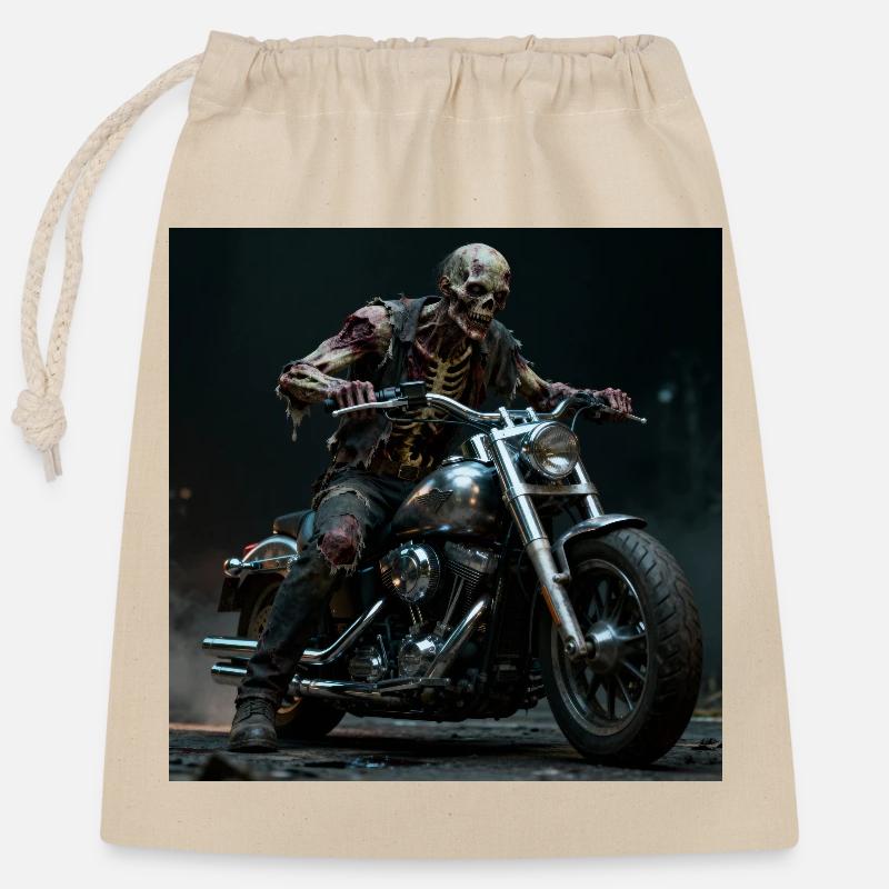 Zombie biker on motorcycle in pit light - Closable cotton gift bag (25x30cm) - nature