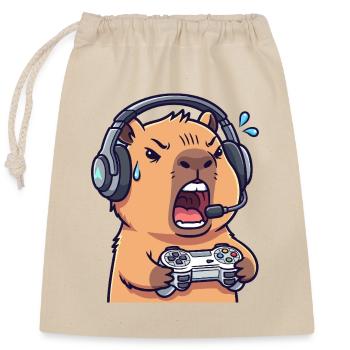 Capybara Gamer Edgy - Video Game Humor T-Shirt - Closable cotton gift bag (25x30cm) - nature - Front