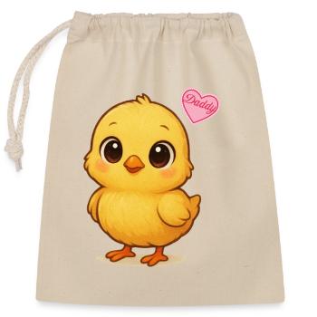 Colorful chick with love heart - Closable cotton gift bag (25x30cm) - nature - Front